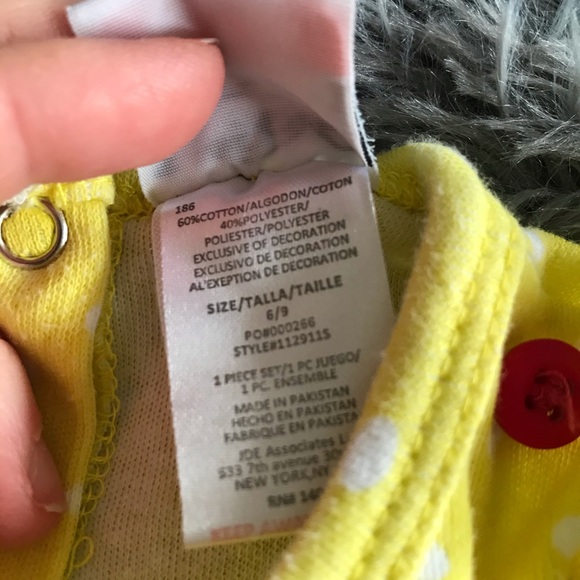 5/$25 PEANUT BUTTONS yellow polka dot romper - Picture 2 of 5